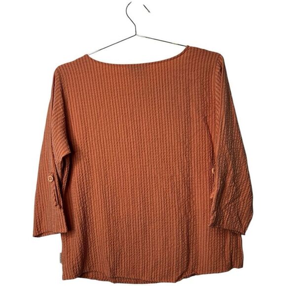 Woolrich Melon Orange Gauzy 3/4 Sleeve Blouse Size L Terracotta Textured - Picture 6 of 10